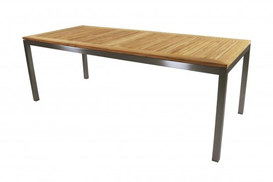 Kwadrtowy stół ogrodowy 220 cm nogi stal nierdzewna blat teak MRMARIS