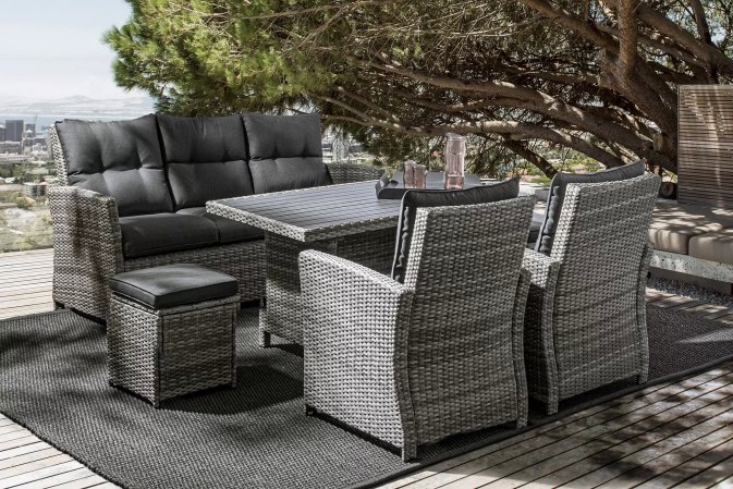 Szare Meble technorattanowe stołowe z hokerami ARIEL bizzotto