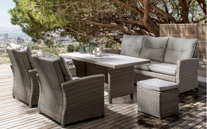 Beżowe Meble technorattanowe stołowe z hokerami ARIEL bizzotto