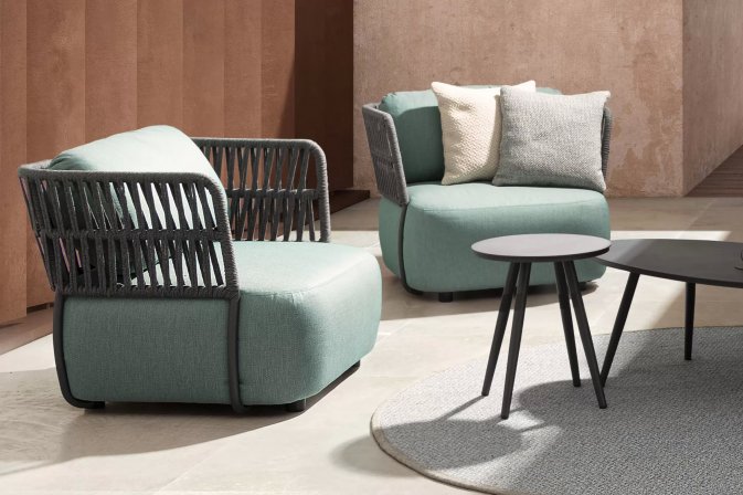 Zielony ekskluzywny fotel  na taras grube poduszki PALMER bizzotto