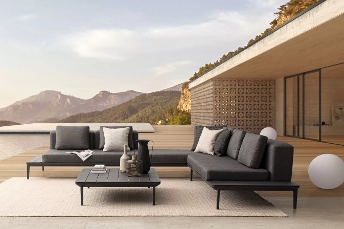 Szary zestaw narożnikowy nowoczesny na taras MATRIX bizzotto