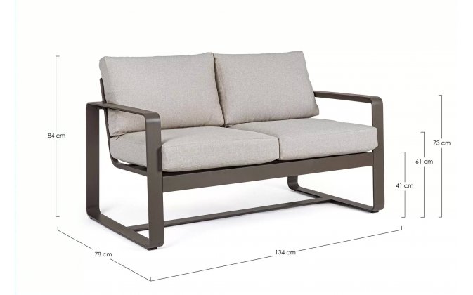 Sofa wypoczynkowa 2-osobowa brązowa z aluminium do ogrodu MERRIGAN bizzotto