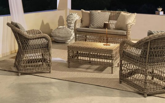 Stylowy komplet z technorattanu rustykalny beżowy JUPIER bizzotto Stylowy komplet z technorattanu rustykalny beżowy JUPIER bizzotto