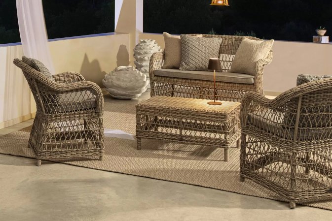 Stylowy komplet z technorattanu rustykalny beżowy JUPIER bizzotto