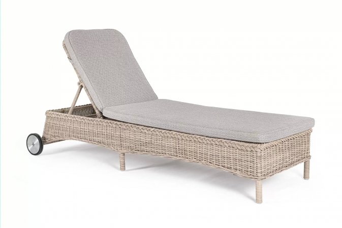 Leżak ogrodowy z kółkami stylowy z technorattanu beżowy JUPITER bizzotto