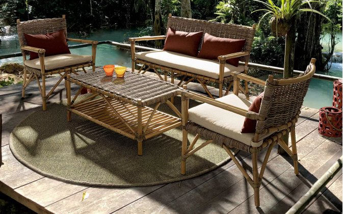 Komplet kawowy z rattanu do ogrodu zimowego TARIFA bizzotto