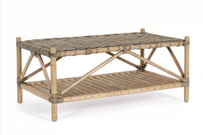 Stolik kawowy z rattanu z dolną półką TARIFA bizzotto