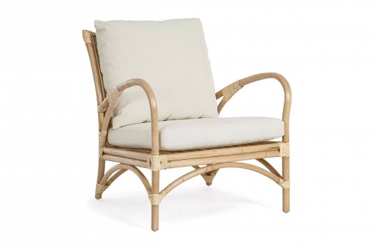 Fotel z jasnobeżowymi poduszkami z rattanu ALICANTE bizzotto