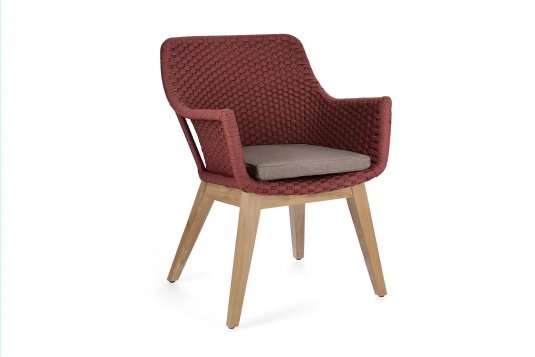 Bordowe krzesło obiadowe z podstawą teak i siedziskiem z liny polipropylenowej ALLISON bizzotto