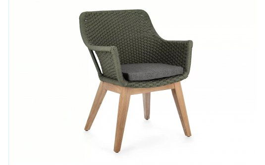 Oliwkowe krzesło obiadowe z podstawą teak i siedziskiem z liny polipropylenowej ALLISON bizzotto