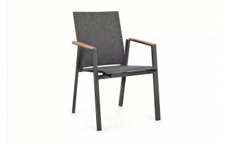 Antracytowe aluminiowe krzesło sztaplowane wstawki teak CAMERON bizzotto