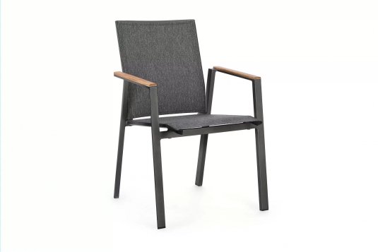 Antracytowe aluminiowe krzesło sztaplowane wstawki teak CAMERON bizzotto