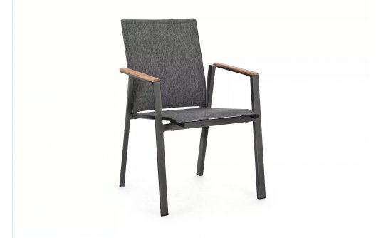 Antracytowe aluminiowe krzesło sztaplowane wstawki teak CAMERON bizzotto