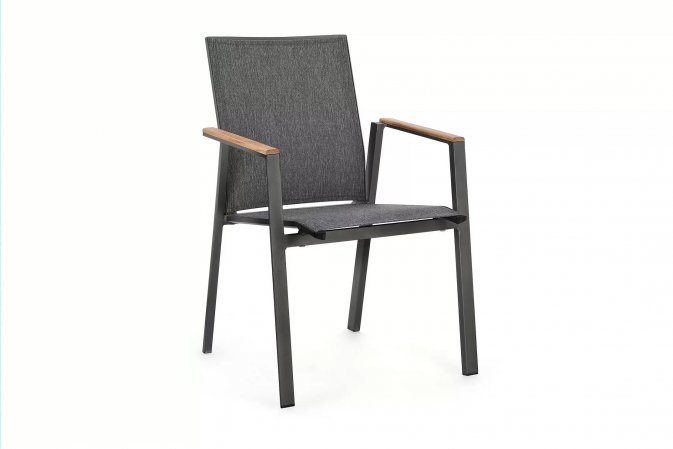 Antracytowe aluminiowe krzesło sztaplowane wstawki teak CAMERON bizzotto