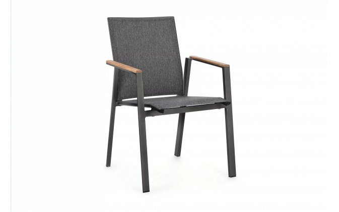 Antracytowe aluminiowe krzesło sztaplowane wstawki teak CAMERON bizzotto