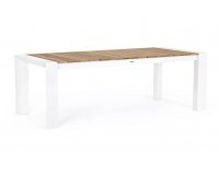 Biały rozkładany stół ogrodowy aluminium blat teak CAMERON bizzotto