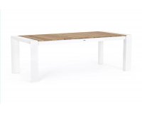 Biały rozkładany stół ogrodowy aluminium blat teak CAMERON bizzotto