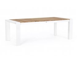 Biały rozkładany stół ogrodowy aluminium blat teak CAMERON bizzotto