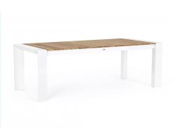 Biały rozkładany stół ogrodowy aluminium blat teak CAMERON bizzotto