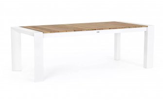 Biały rozkładany stół ogrodowy aluminium blat teak CAMERON bizzotto