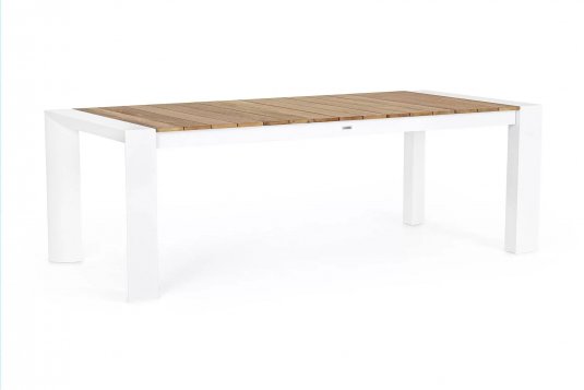 Biały rozkładany stół ogrodowy aluminium blat teak CAMERON bizzotto