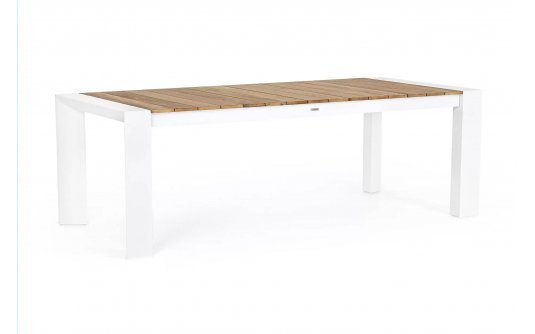 Biały rozkładany stół ogrodowy aluminium blat teak CAMERON bizzotto Biały rozkładany stół ogrodowy aluminium blat teak CAMERON bizzotto