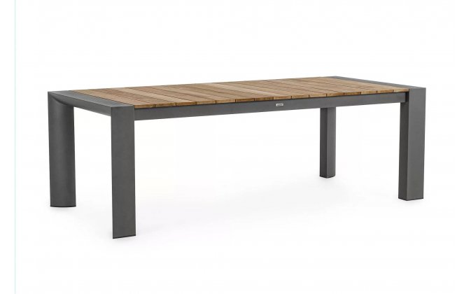 Szary rozkładany stół ogrodowy aluminium blat teak CAMERON bizzotto
