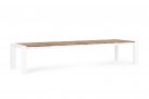 Biały rozkładany stół ogrodowy aluminium blat teak CAMERON bizzotto 253-319-384