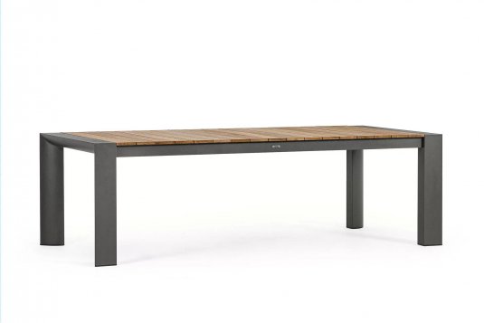 Szary rozkładany stół ogrodowy aluminium blat teak CAMERON bizzotto 253-319-384