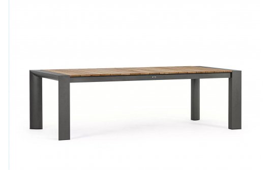 Szary rozkładany stół ogrodowy aluminium blat teak CAMERON bizzotto 253-319-384