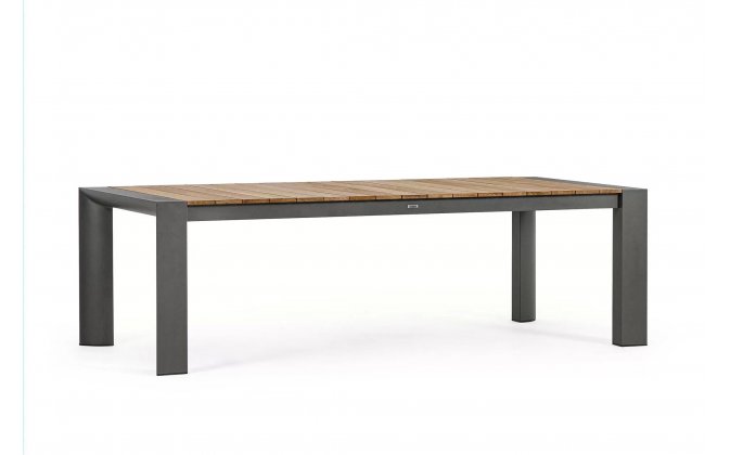 Szary rozkładany stół ogrodowy aluminium blat teak CAMERON bizzotto 253-319-384