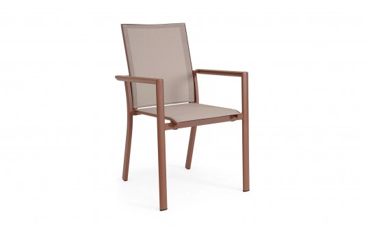 Brązowe krzesło aluminiowe na taras stołowe szara tekstylina KONNOR bizzotto