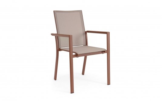 Brązowe krzesło aluminiowe na taras stołowe szara tekstylina KONNOR bizzotto