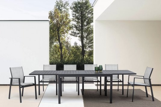 Ciemnoszary zestaw obiadowy ogrodowy aluminiowy z 8 krzeslami PELAGIUS bizzotto