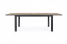 Ciemnoszary stół aluminiowy z blatem imitacja drewna rozkładany 160-240 ogrodowy BELMAR bizzotto