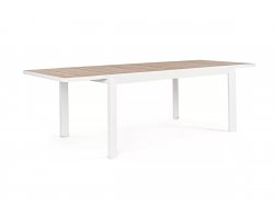 Biały stół aluminiowy z blatem imitacja drewna rozkładany 160-240 ogrodowy BELMAR bizzotto