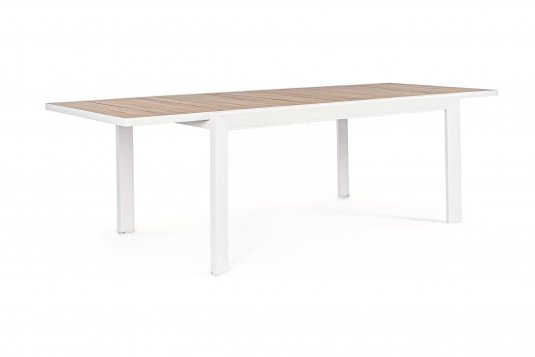 Biały stół aluminiowy z blatem imitacja drewna rozkładany 160-240 ogrodowy BELMAR bizzotto