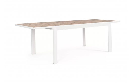 Biały stół aluminiowy z blatem imitacja drewna rozkładany 160-240 ogrodowy BELMAR bizzotto