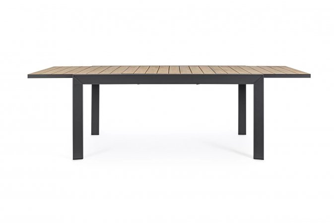 Ciemnoszary stół aluminiowy z blatem imitacja drewna rozkładany 160-240 ogrodowy BELMAR bizzotto
