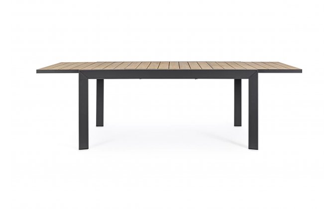 Ciemnoszary stół aluminiowy z blatem imitacja drewna rozkładany 160-240 ogrodowy BELMAR bizzotto