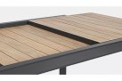 Ciemnoszary stół aluminiowy z blatem imitacja drewna rozkładany  ogrodowy BELMAR bizzotto