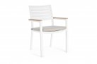 Sztaplowane białe krzesło stołowe na taras z poduszką podłokietniki CIEMNOSZARE BELMAR bizzotto
