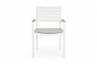 Sztaplowane białe krzesło stołowe na taras z poduszką podłokietniki CIEMNOSZARE BELMAR bizzotto