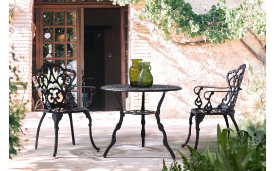 Zestaw balkonowy stołowy dla dwojga z odlewanego aluminium ciemnoszare VICTORIA bizzotto Zestaw balkonowy stołowy dla dwojga z odlewanego aluminium ciemnoszare VICTORIA bizzotto