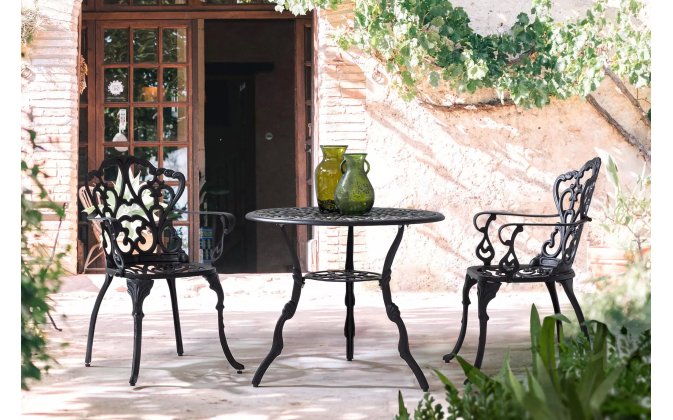 Zestaw balkonowy stołowy dla dwojga z odlewanego aluminium ciemnoszare VICTORIA bizzotto