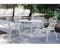 Biały okrągły komplet stołowy z aluminium odlewanego stół 110 cm i 4 krzesła VICTORIA bizzotto