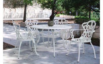 Biały okrągły komplet stołowy z aluminium odlewanego stół 110 cm i 4 krzesła VICTORIA bizzotto