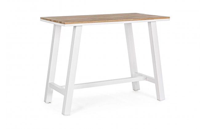 Stół barowy ogrodowy aluminiowy biały blat efekt drewna SKIPPER bizzotto