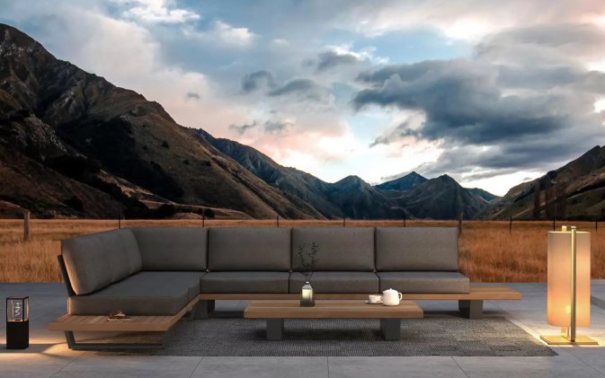 Modułowy narożnik na taras szary platforma teak EMERALD 4SO