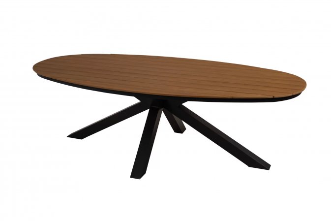 Owalny stół ogodowy z podstawie aluminiowej i blacie z kompozytu drewnianego ala teak AREZZO OVAL 240x110